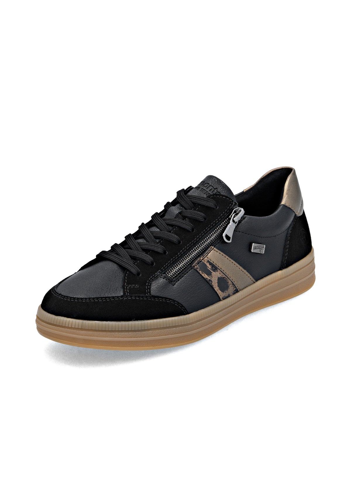 Sneakers - black leather, brown sole and details