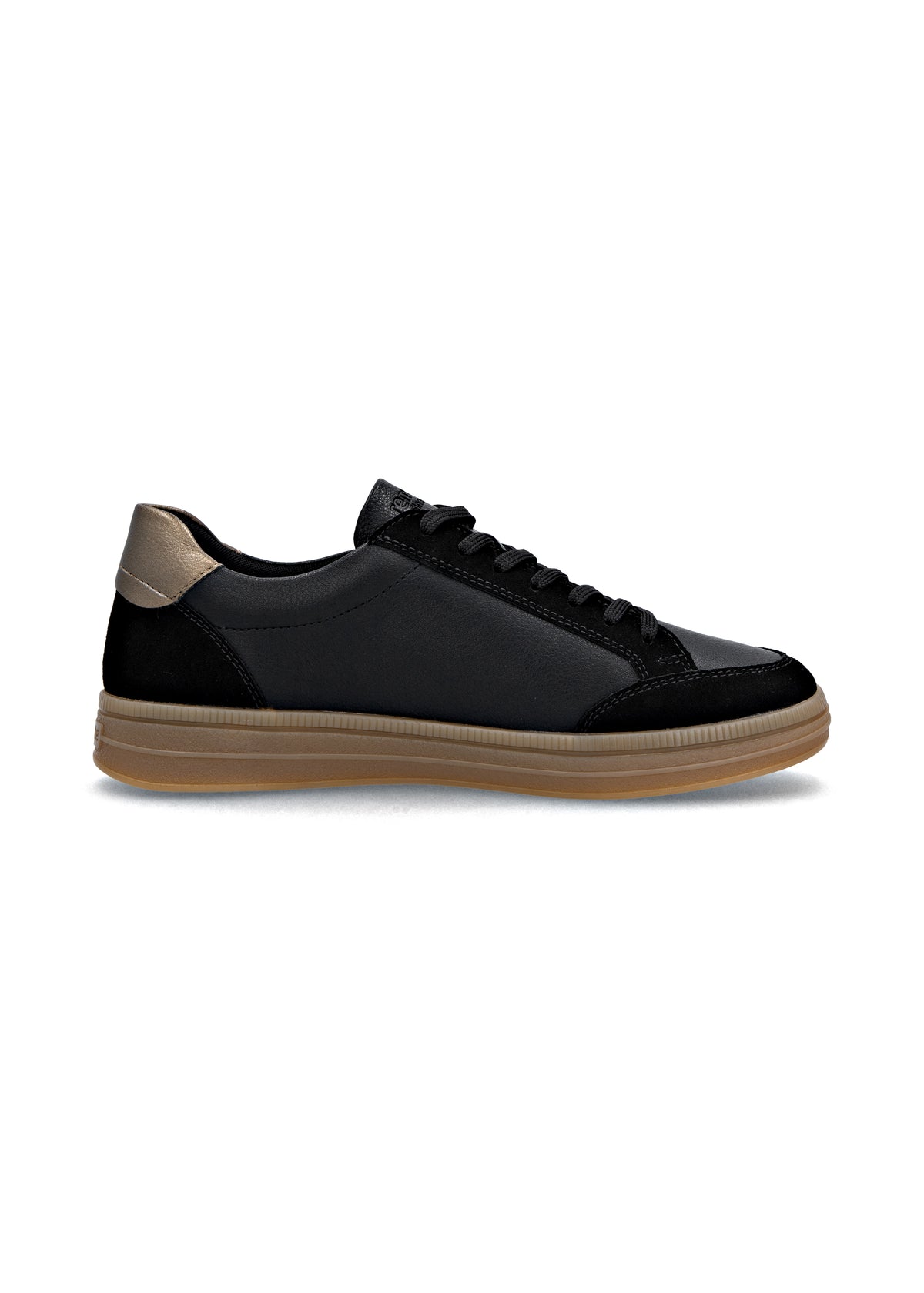 Sneakers - black leather, brown sole and details