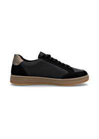 Sneakers - black leather, brown sole and details