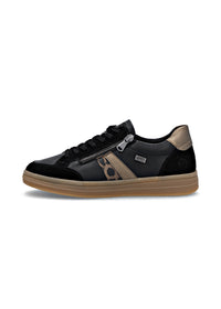 Sneakers - black leather, brown sole and details