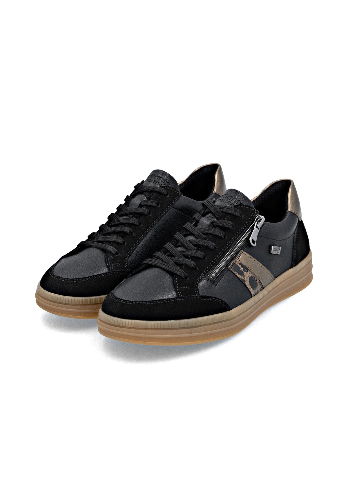 Sneakers - black leather, brown sole and details