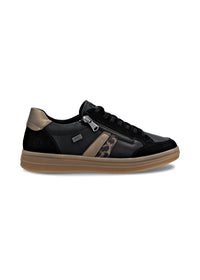 Sneakers - black leather, brown sole and details