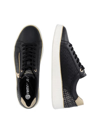 Sneakers - svart läder, gyllene detaljer, vit sula