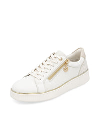 Sneakers - white embossed leather, golden details