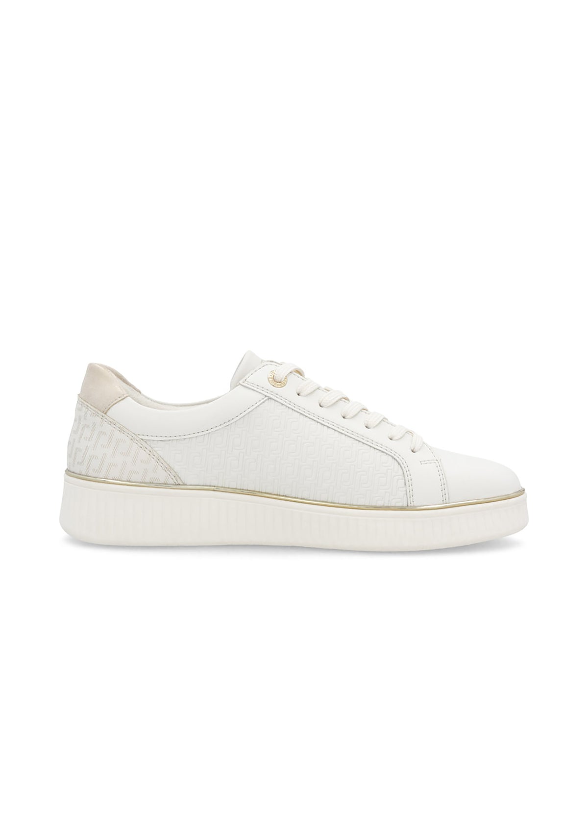 Sneakers - white embossed leather, golden details