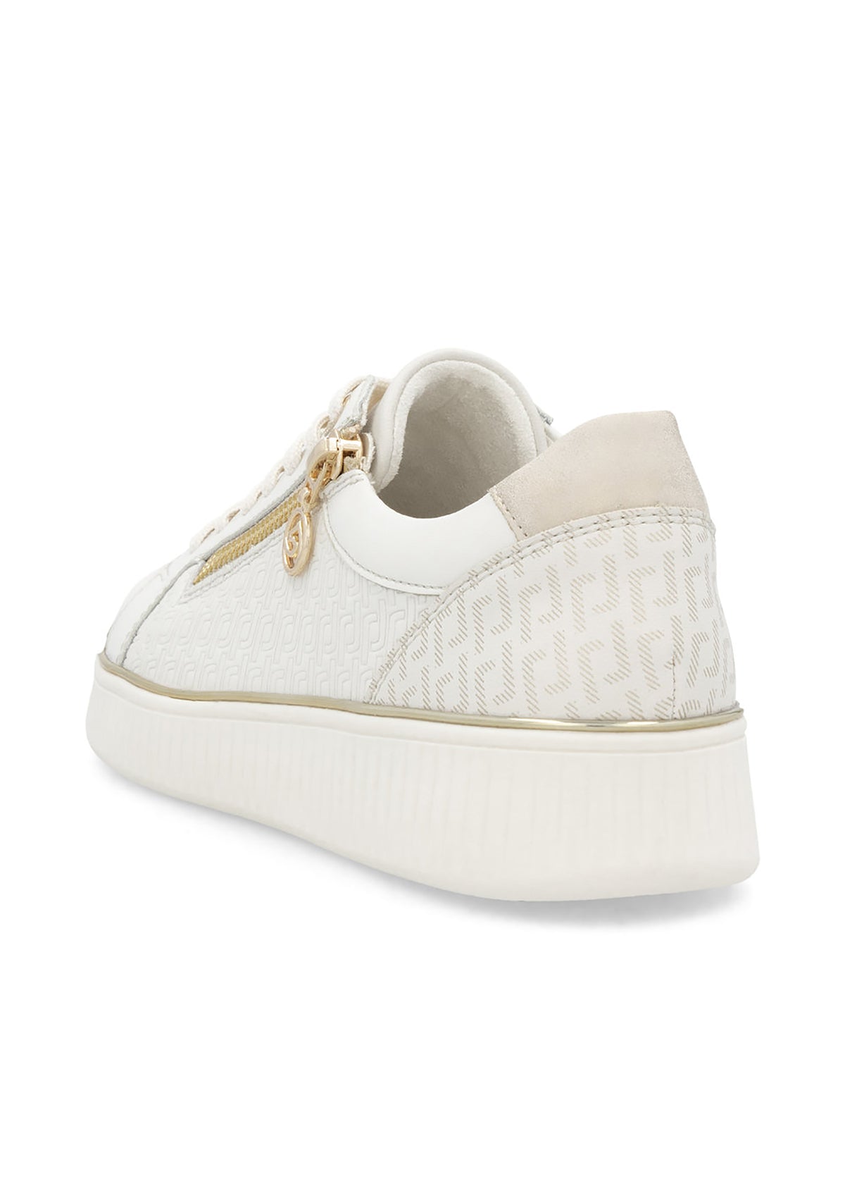 Sneakers - white embossed leather, golden details