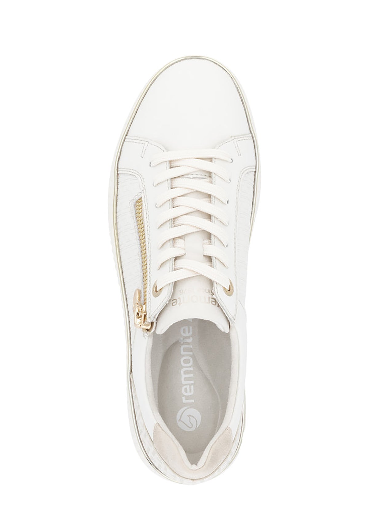 Sneakers - white embossed leather, golden details