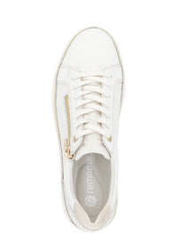 Sneakers - white embossed leather, golden details