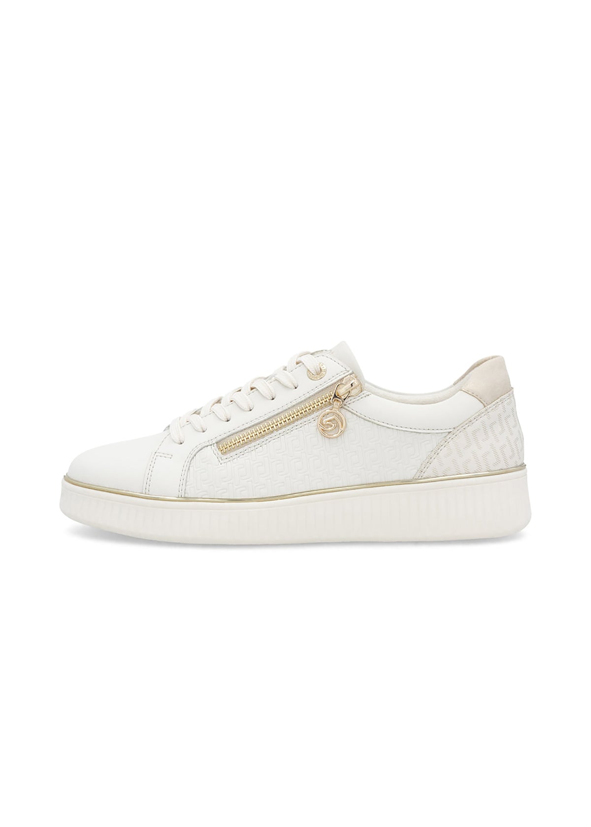 Sneakers - white embossed leather, golden details
