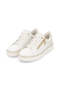 Sneakers - white embossed leather, golden details