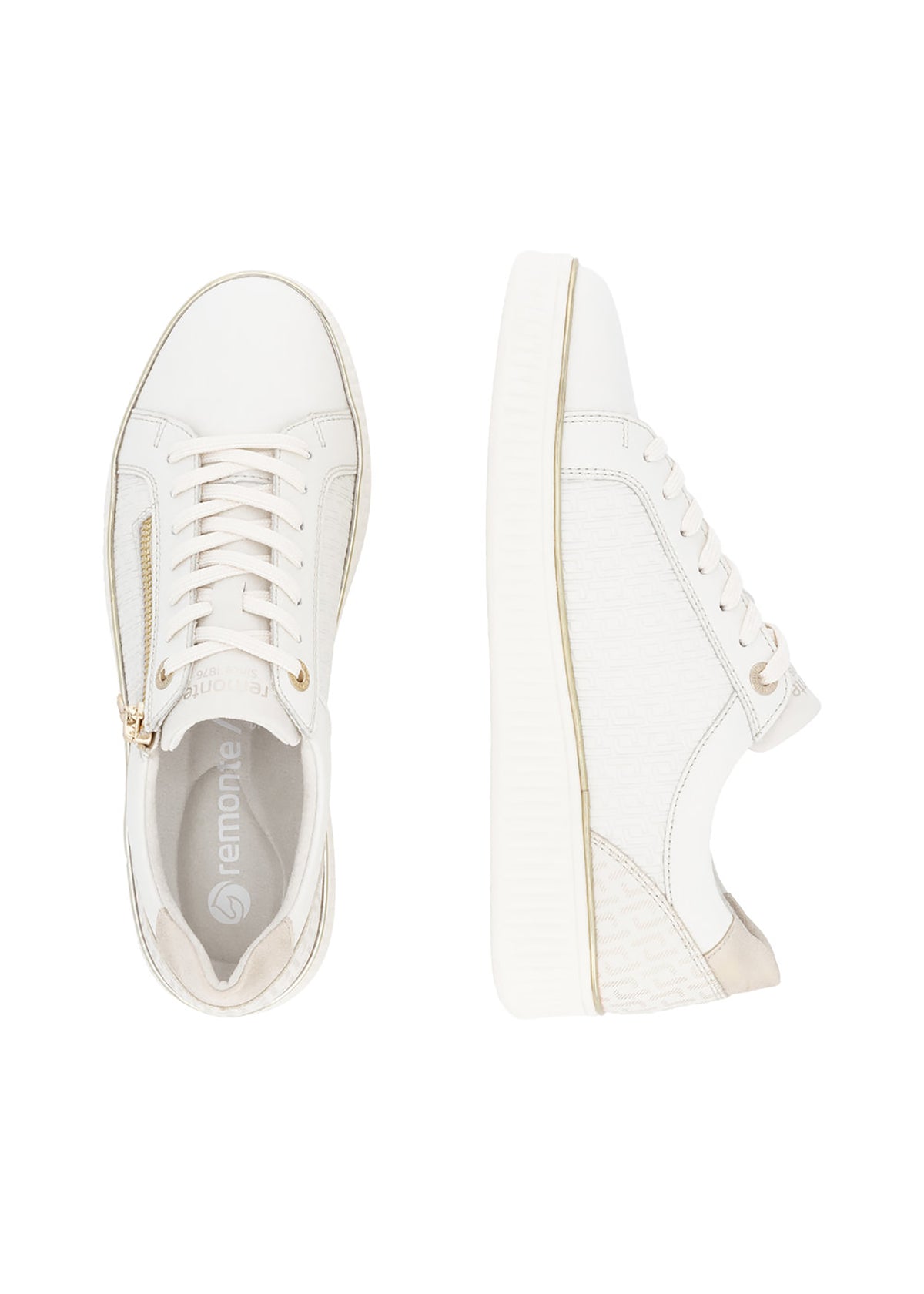 Sneakers - white embossed leather, golden details