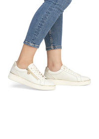 Sneakers - white embossed leather, golden details