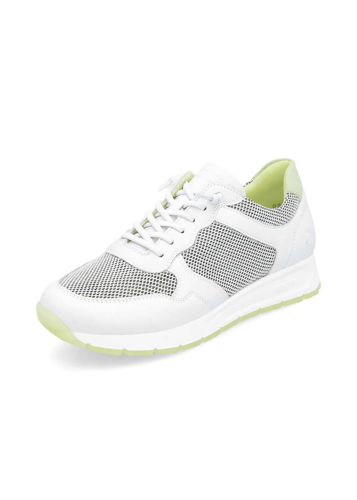 Sneakers with wedge sole - white leather, mesh fabric, elastic laces