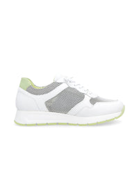 Sneakers with wedge sole - white leather, mesh fabric, elastic laces