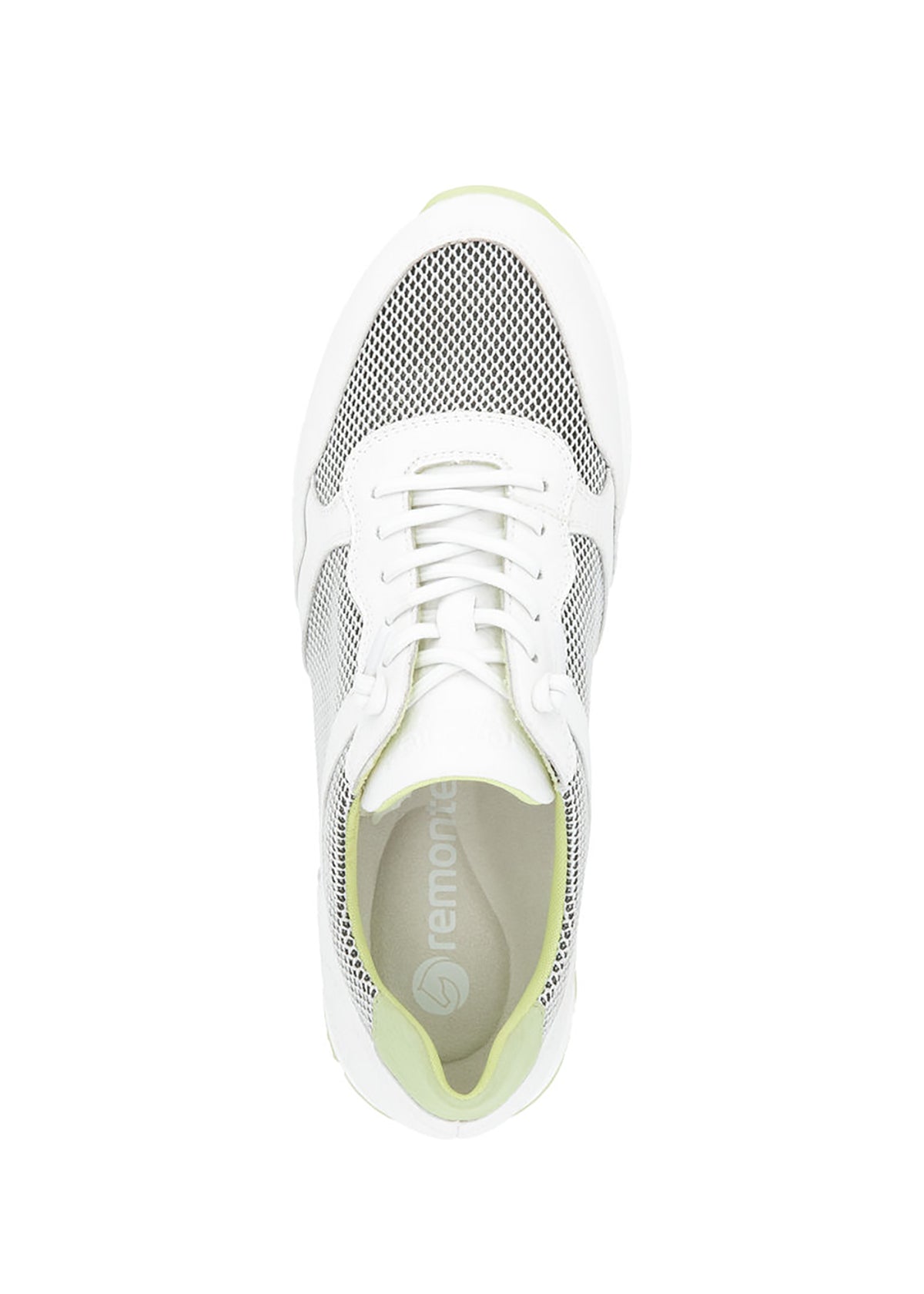 Sneakers with wedge sole - white leather, mesh fabric, elastic laces