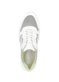 Sneakers with wedge sole - white leather, mesh fabric, elastic laces
