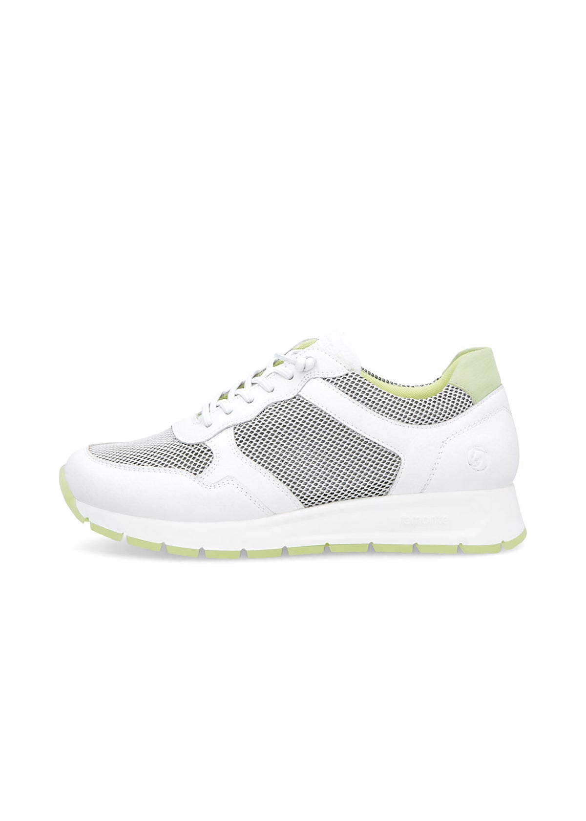 Sneakers with wedge sole - white leather, mesh fabric, elastic laces