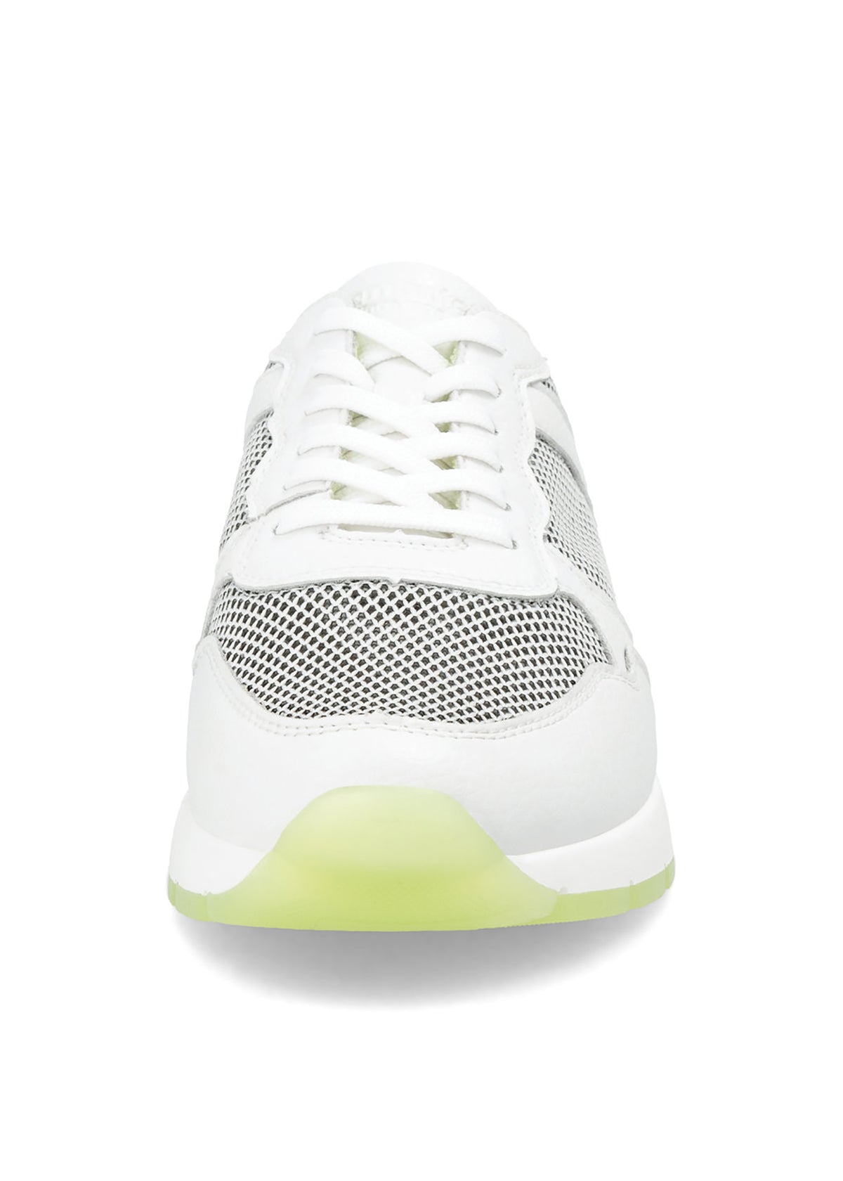 Sneakers with wedge sole - white leather, mesh fabric, elastic laces