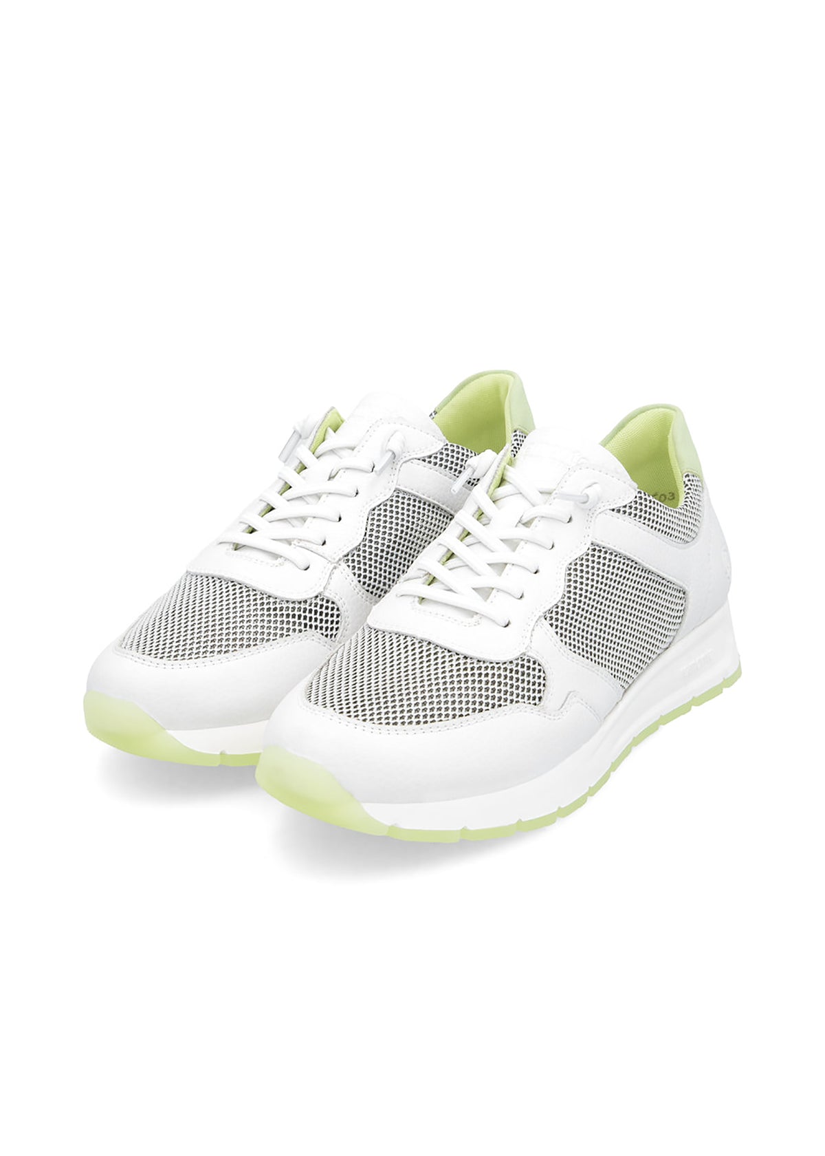 Sneakers with wedge sole - white leather, mesh fabric, elastic laces
