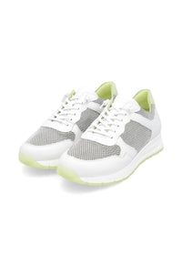 Sneakers with wedge sole - white leather, mesh fabric, elastic laces