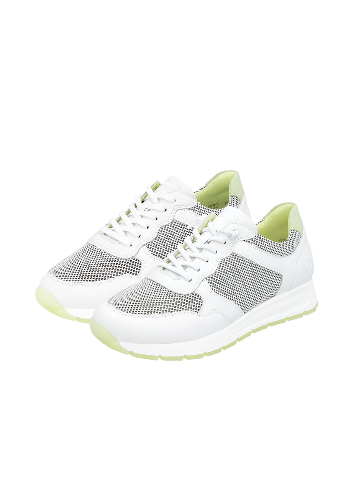 Sneakers with wedge sole - white leather, mesh fabric, elastic laces
