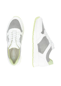 Sneakers with wedge sole - white leather, mesh fabric, elastic laces