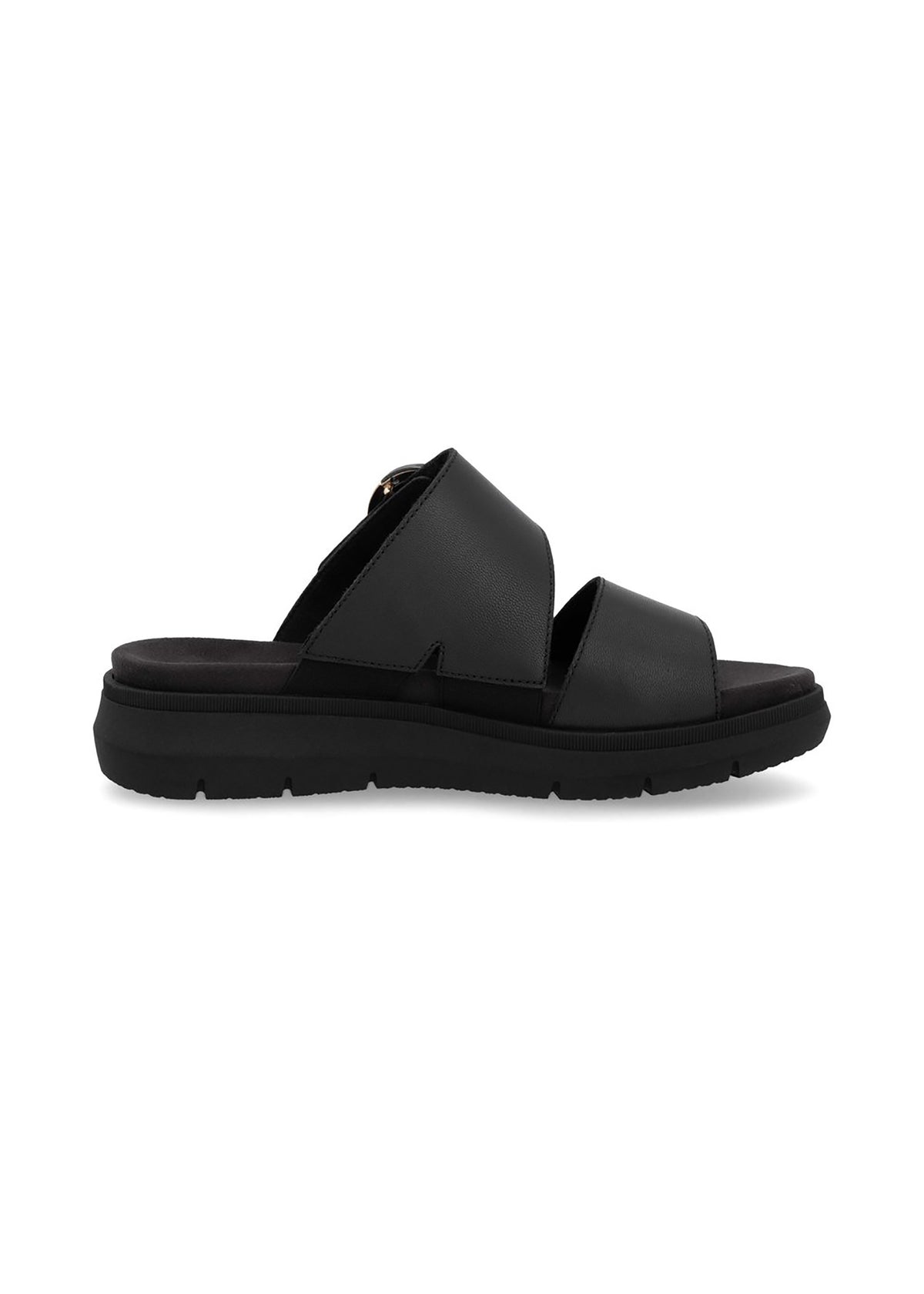 Sticktoffelsandaler - svarta läderremmar, spänne
