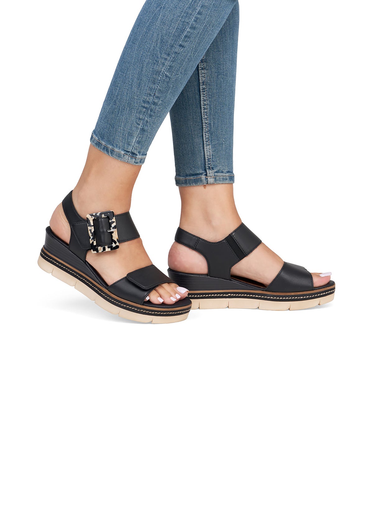 Wedge-heeled sandals - black, light sole