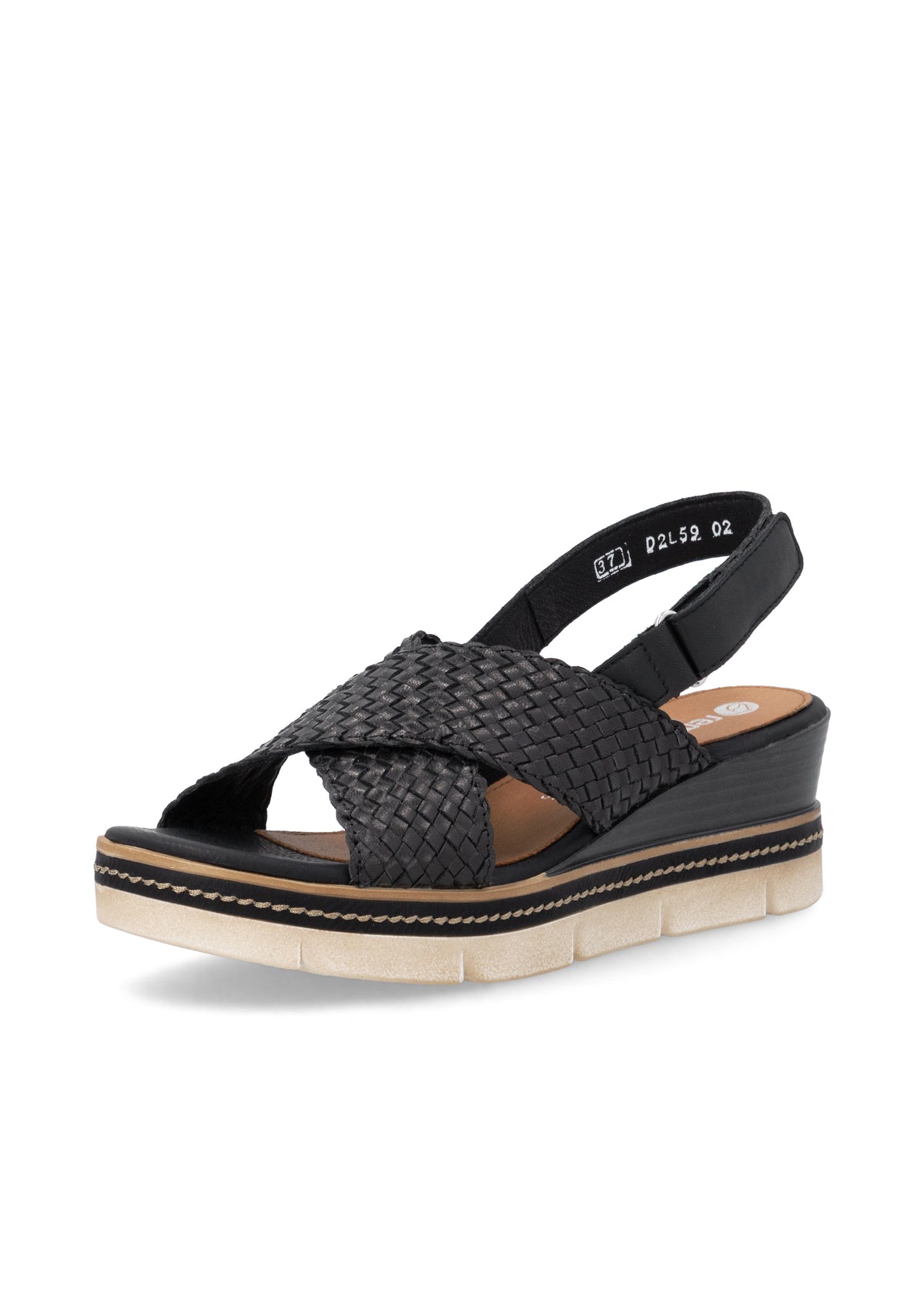 Sandaalit kiilakorolla - musta nahkapunos