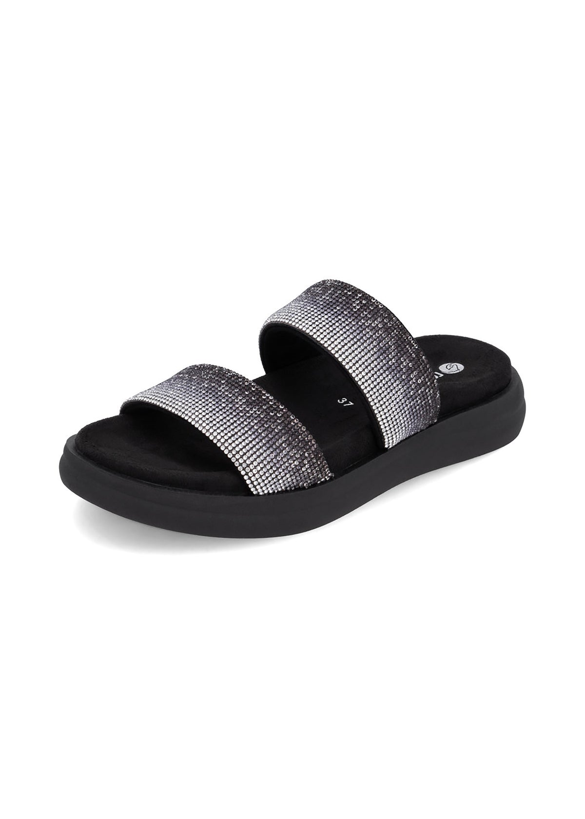 Plug sandals - black, glitter straps, vegan