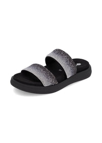 Plug sandals - black, glitter straps, vegan