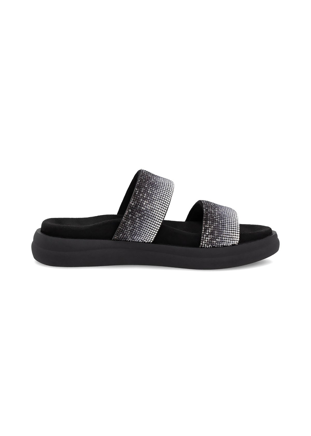 Plug sandals - black, glitter straps, vegan