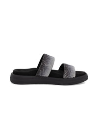 Plug sandals - black, glitter straps, vegan