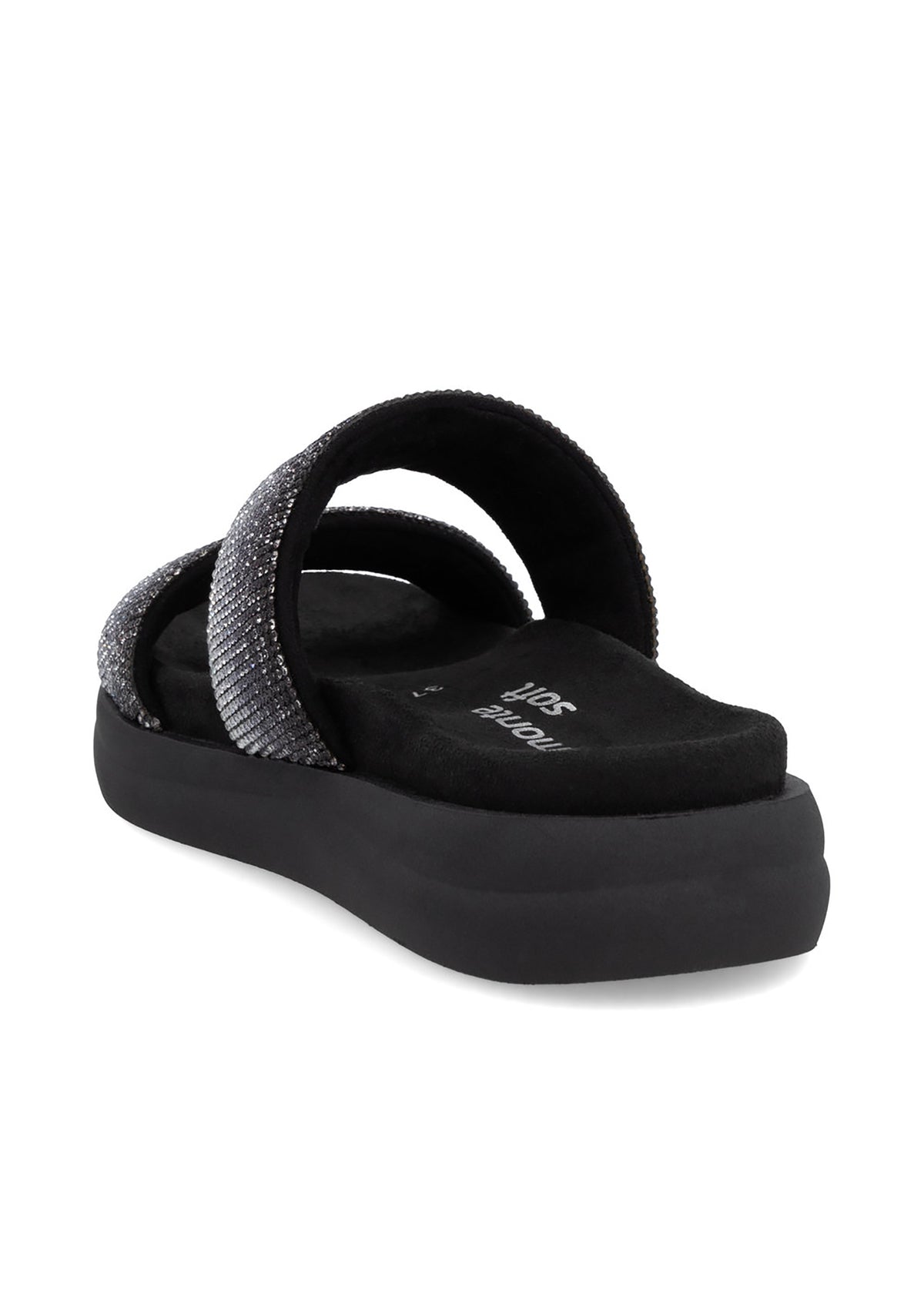 Plug sandals - black, glitter straps, vegan