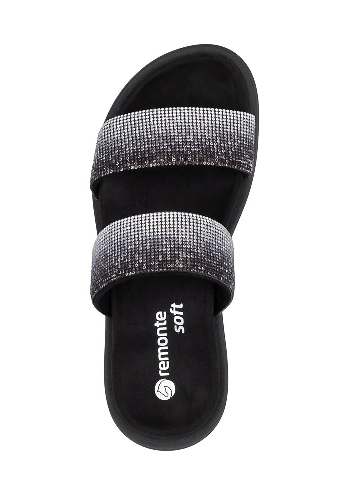 Plug sandals - black, glitter straps, vegan