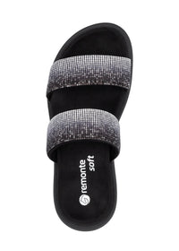 Plug sandals - black, glitter straps, vegan