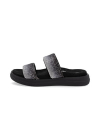 Plug sandals - black, glitter straps, vegan