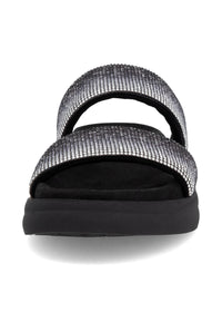 Plug sandals - black, glitter straps, vegan