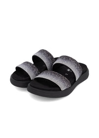 Plug sandals - black, glitter straps, vegan