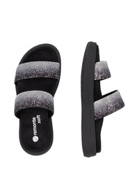 Plug sandals - black, glitter straps, vegan