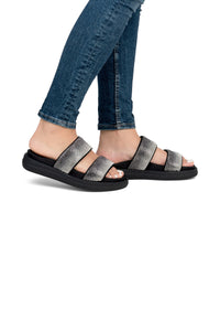 Plug sandals - black, glitter straps, vegan