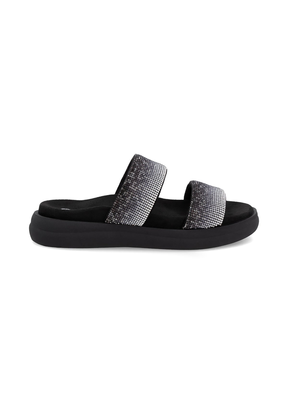 Plug sandals - black, glitter straps, vegan