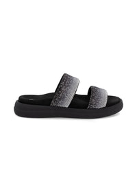 Plug sandals - black, glitter straps, vegan