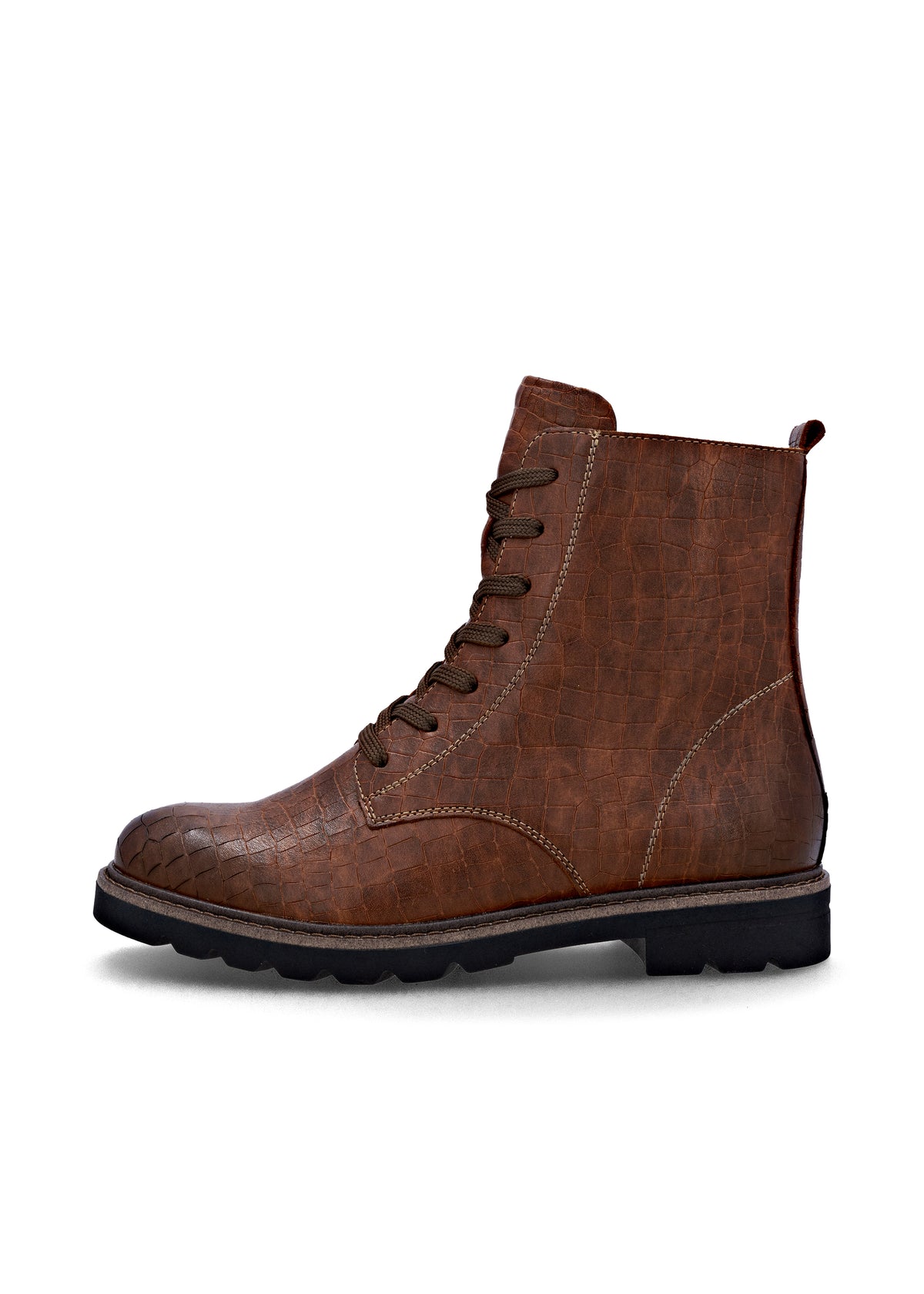 Lace-up ankle boots - brown patterned leather