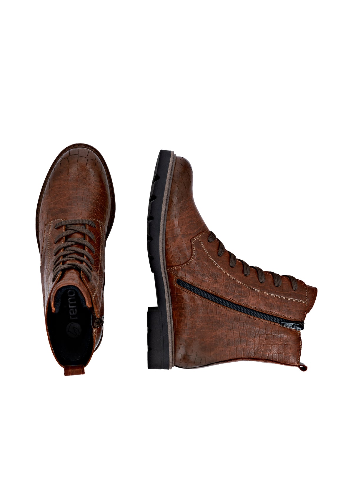 Lace-up ankle boots - brown patterned leather