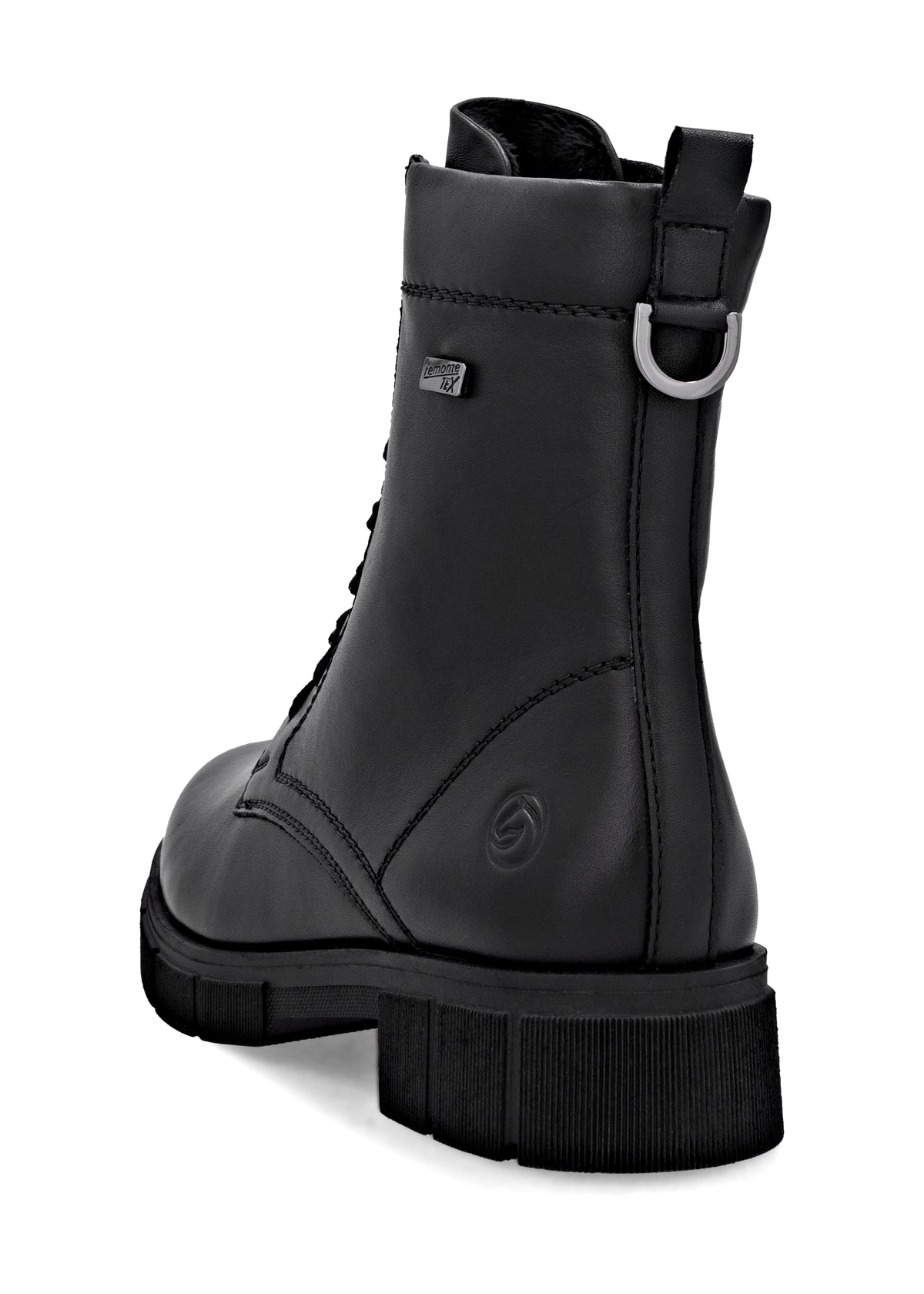 Ankle boots - black leather, diamond decorations on laces, Remonte-TEX