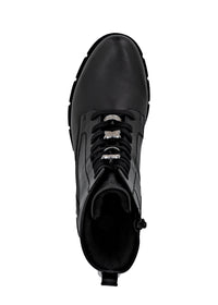 Ankle boots - black leather, diamond decorations on laces, Remonte-TEX