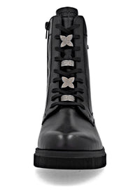 Ankle boots - black leather, diamond decorations on laces, Remonte-TEX
