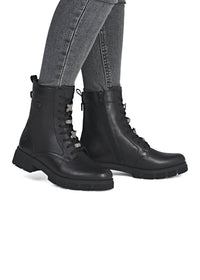 Ankle boots - black leather, diamond decorations on laces, Remonte-TEX