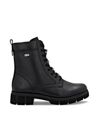 Ankle boots - black leather, diamond decorations on laces, Remonte-TEX